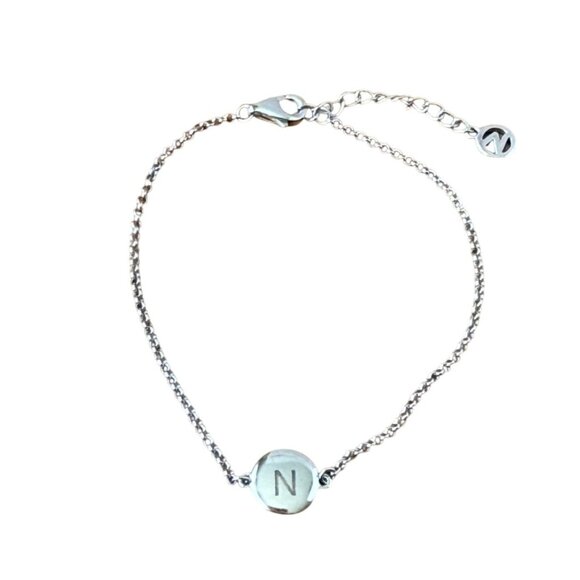 Nadri Sterling Silver Initial N Bracelet With Lobster Clasp 6-7" Adjustable Chai - Picture 1 of 5